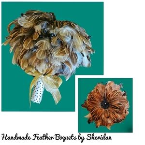 HANDMADE Artisan Orange and Black Feather Pearl Bridal Boquet FIRM PRICE